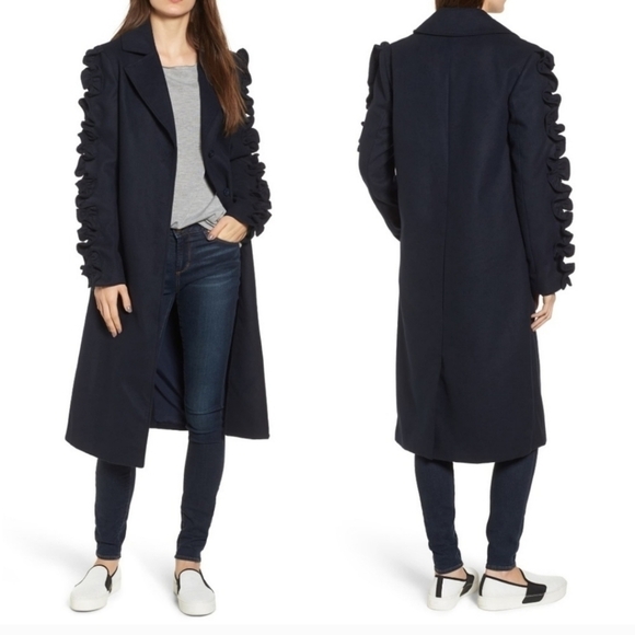 Anthropologie The Fifth Label Women Double Breast Narrative Ruffle Slv Coat sz S - Picture 2 of 13